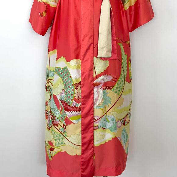 Natori Satin Belted Robe Kimono Maxi Length Coral Print XL - Picture 5 of 12